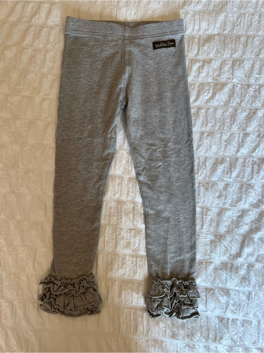 Matilda Jane Heather Gray Ruffle Ankle Leggings Size 4 VGUC